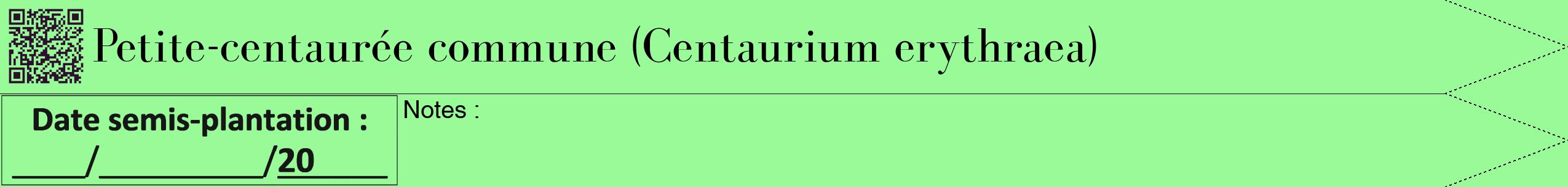 Étiquette de : Centaurium erythraea - format b - style noire14bod avec qrcode et comestibilité