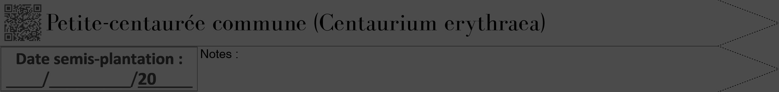 Étiquette de : Centaurium erythraea - format b - style noire9bod avec qrcode et comestibilité
