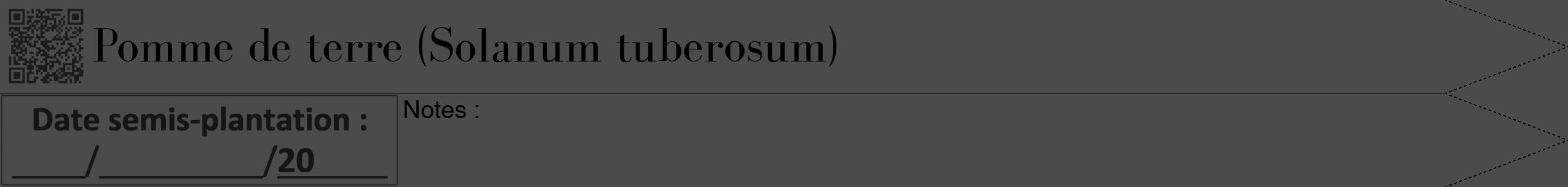 Étiquette de : Solanum tuberosum - format b - style noire9bod avec qrcode et comestibilité