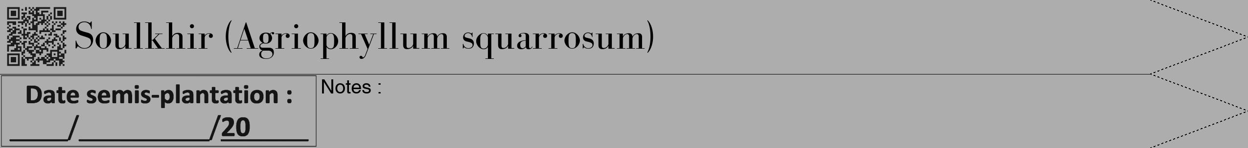 Étiquette de : Agriophyllum squarrosum - format b - style noire22bod avec qrcode et comestibilité