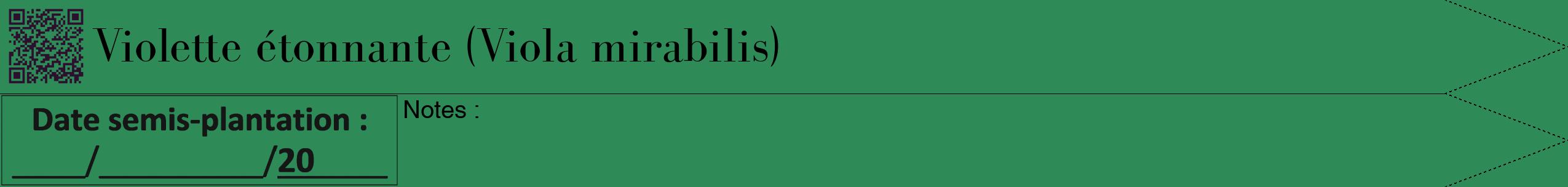 Étiquette de : Viola mirabilis - format b - style noire11bod avec qrcode et comestibilité