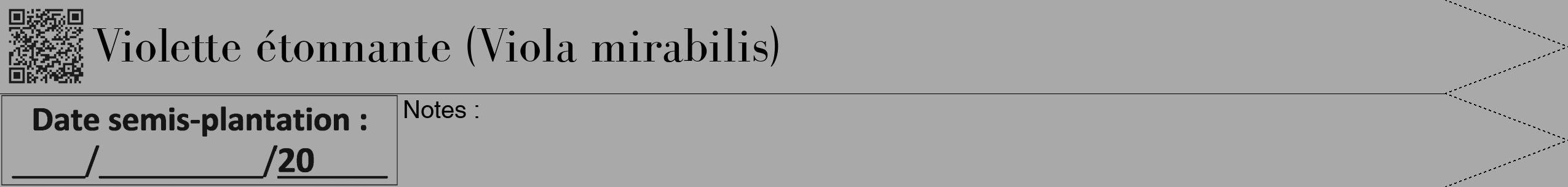 Étiquette de : Viola mirabilis - format b - style noire13bod avec qrcode et comestibilité