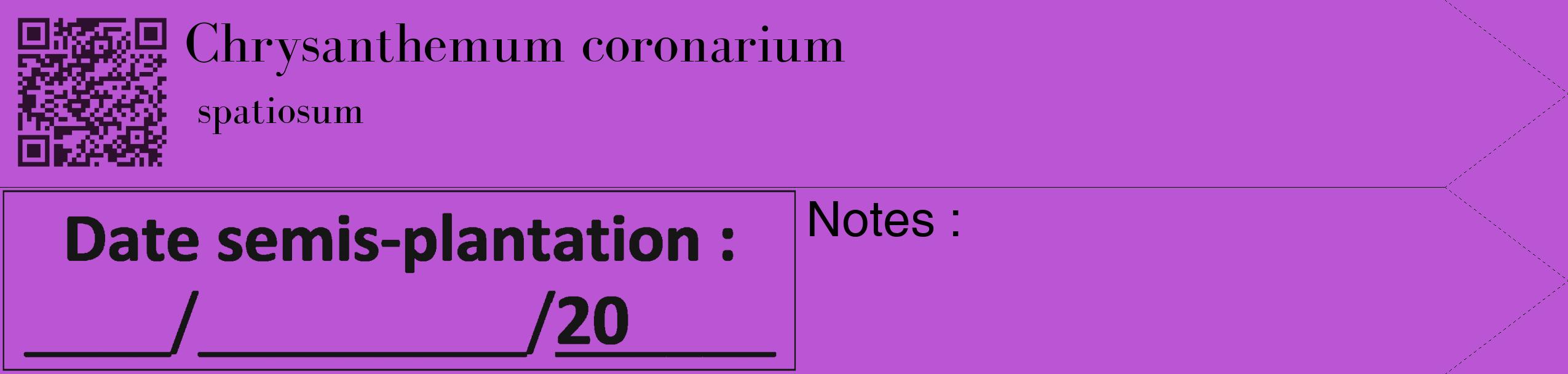 Étiquette de : Chrysanthemum coronarium spatiosum - format c - style noire50_simple_simplebod avec qrcode et comestibilité