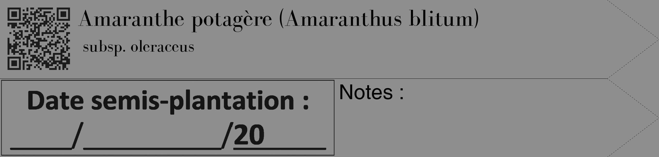 Étiquette de : Amaranthus blitum subsp. oleraceus - format c - style noire25_simple_simplebod avec qrcode et comestibilité