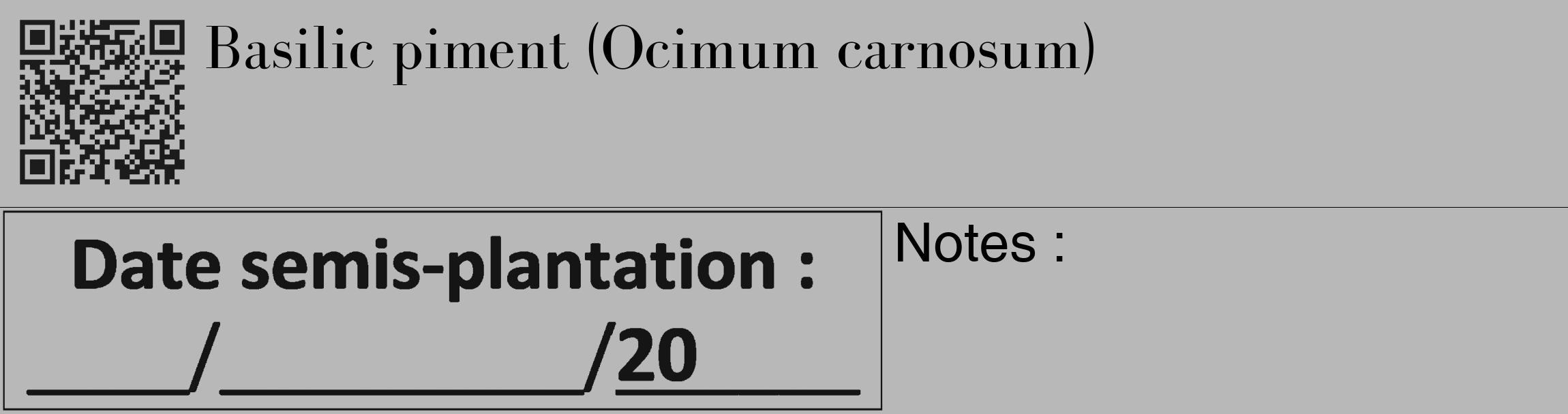 Étiquette de : Ocimum carnosum - format c - style noire39_basique_basiquebod avec qrcode et comestibilité