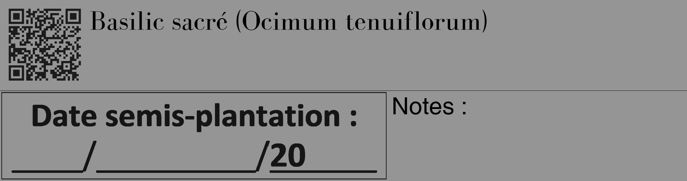 Étiquette de : Ocimum tenuiflorum - format c - style noire16_basique_basiquebod avec qrcode et comestibilité