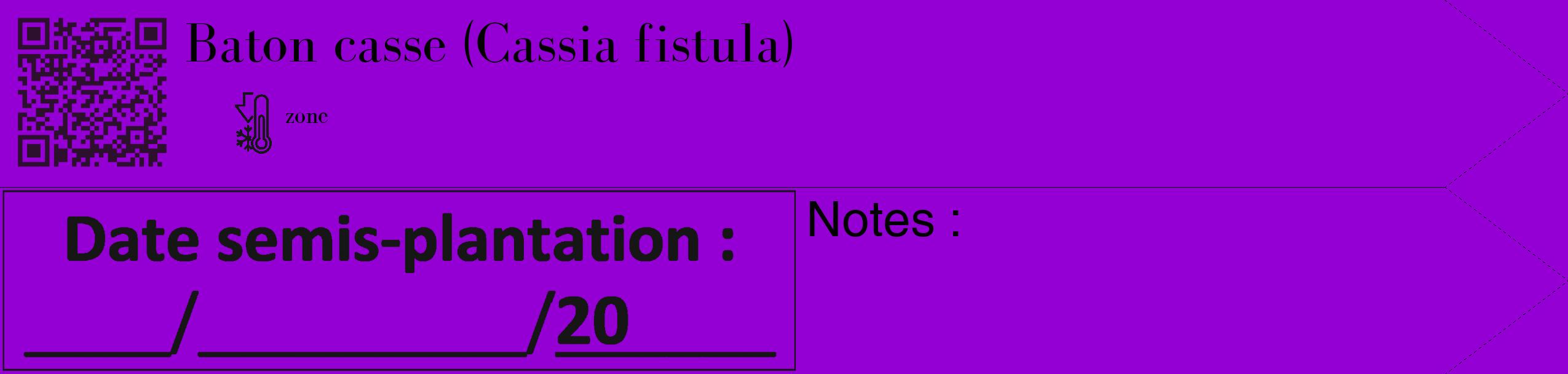 Étiquette de : Cassia fistula - format c - style noire48_simple_simplebod avec qrcode et comestibilité