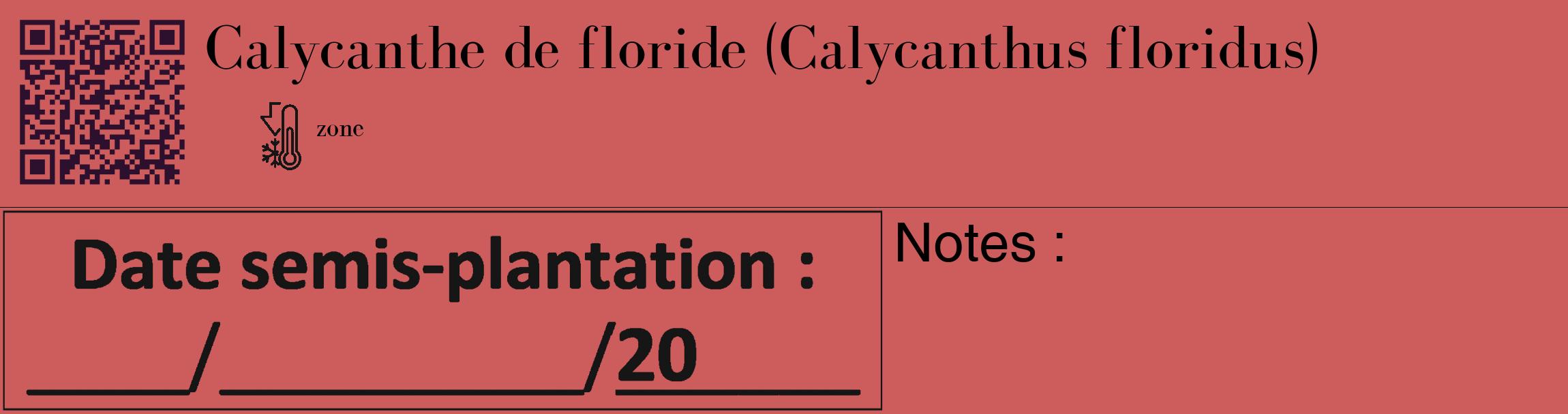 Étiquette de : Calycanthus floridus - format c - style noire35_basique_basiquebod avec qrcode et comestibilité