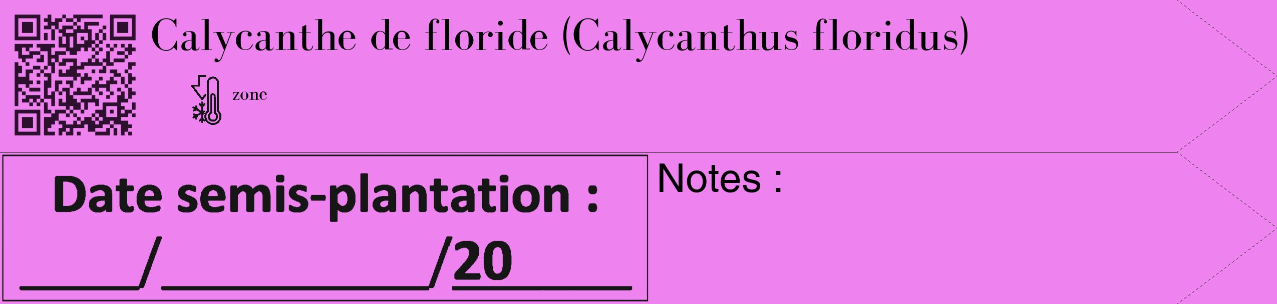 Étiquette de : Calycanthus floridus - format c - style noire53_simple_simplebod avec qrcode et comestibilité