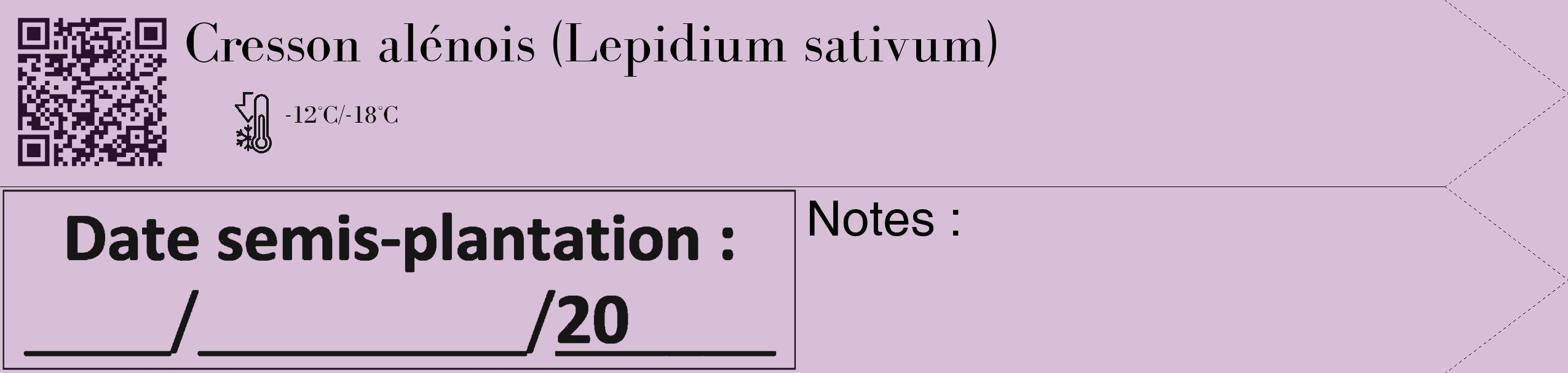 Étiquette de : Lepidium sativum - format c - style noire54_simple_simplebod avec qrcode et comestibilité