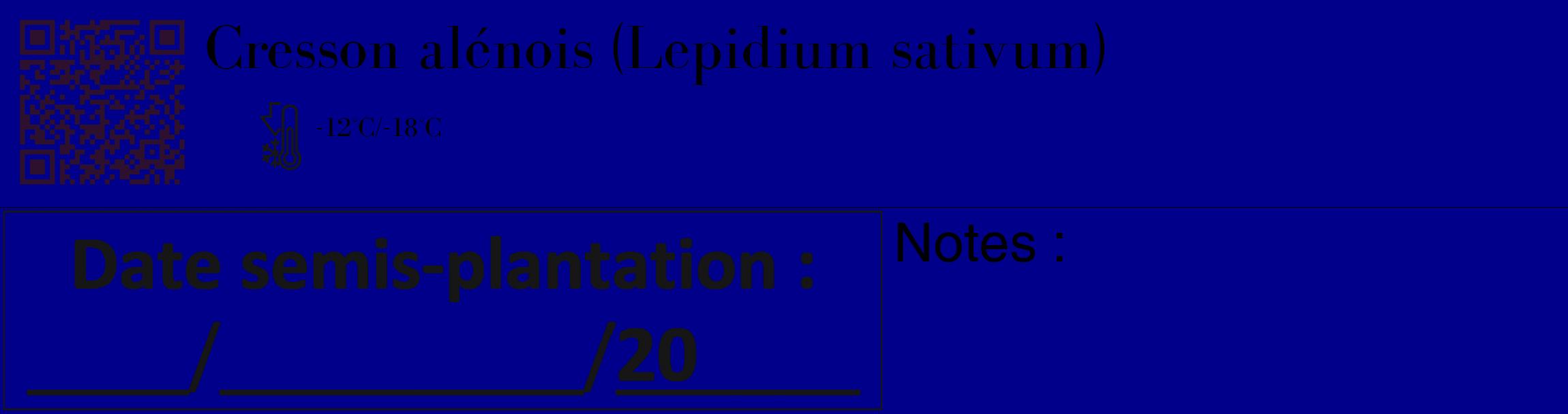 Étiquette de : Lepidium sativum - format c - style noire7_basique_basiquebod avec qrcode et comestibilité