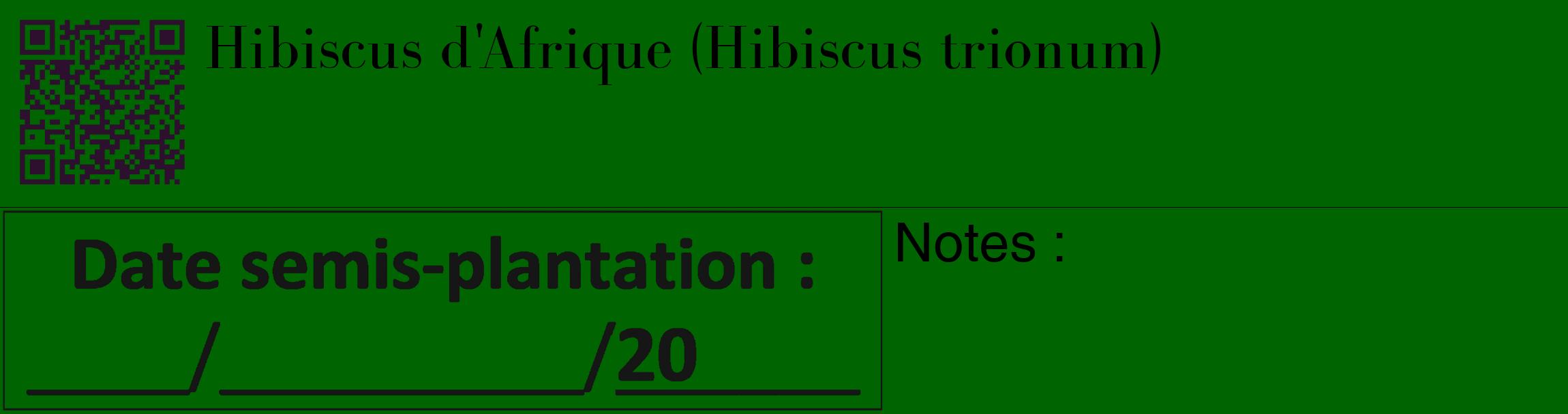 Étiquette de : Hibiscus trionum - format c - style noire8_basique_basiquebod avec qrcode et comestibilité