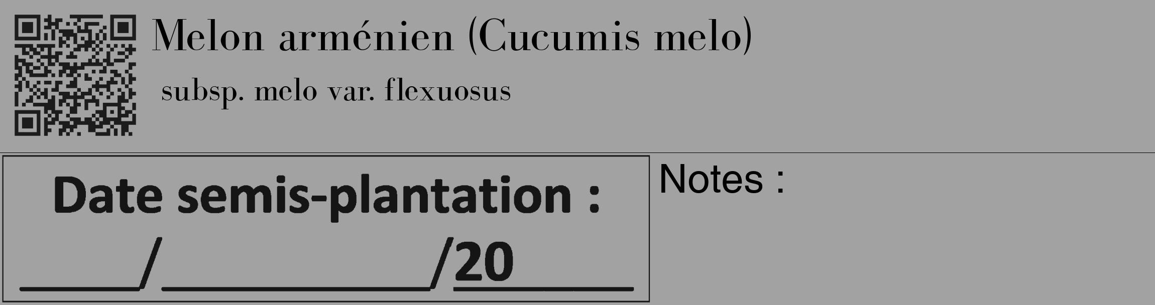 Étiquette de : Cucumis melo subsp. melo var. flexuosus - format c - style noire38_basique_basiquebod avec qrcode et comestibilité