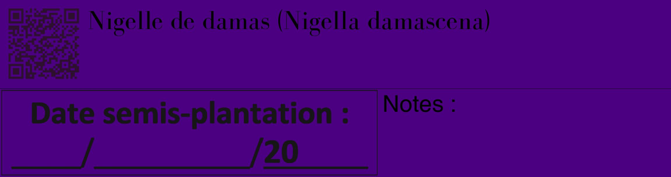 Étiquette de : Nigella damascena - format c - style noire47_basique_basiquebod avec qrcode et comestibilité