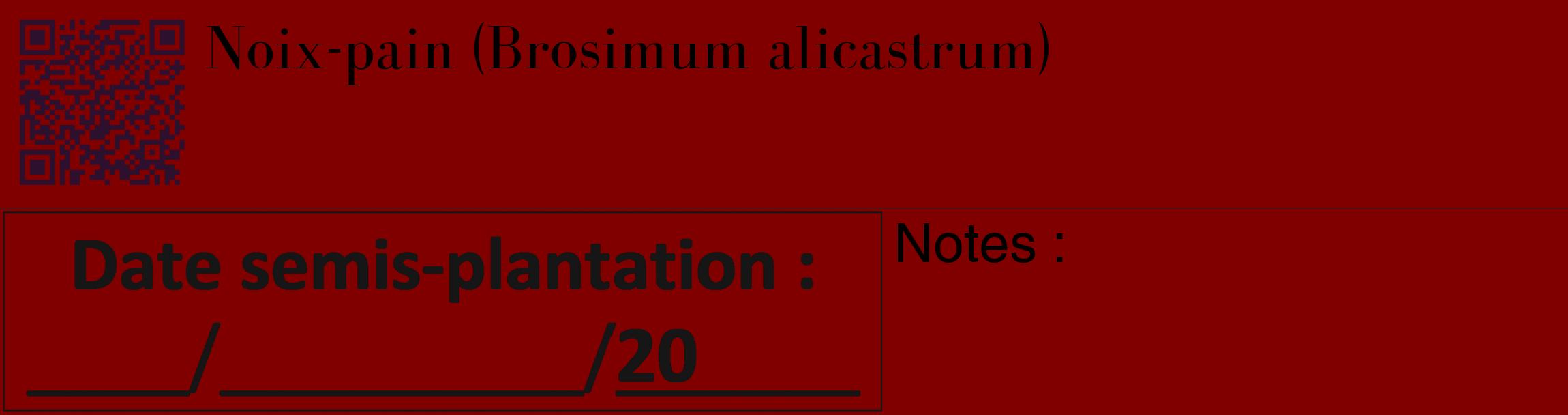 Étiquette de : Brosimum alicastrum - format c - style noire29_basique_basiquebod avec qrcode et comestibilité