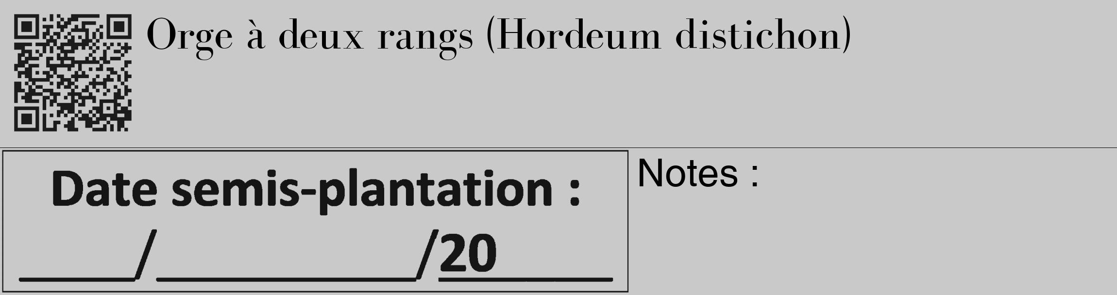 Étiquette de : Hordeum distichon - format c - style noire54_basique_basiquebod avec qrcode et comestibilité