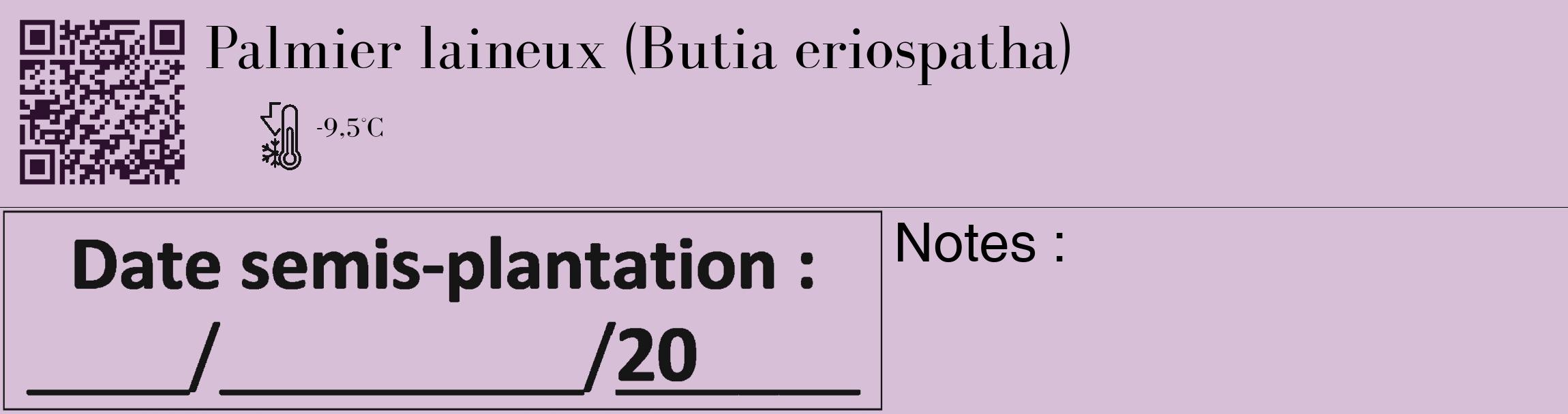 Étiquette de : Butia eriospatha - format c - style noire54_basique_basiquebod avec qrcode et comestibilité