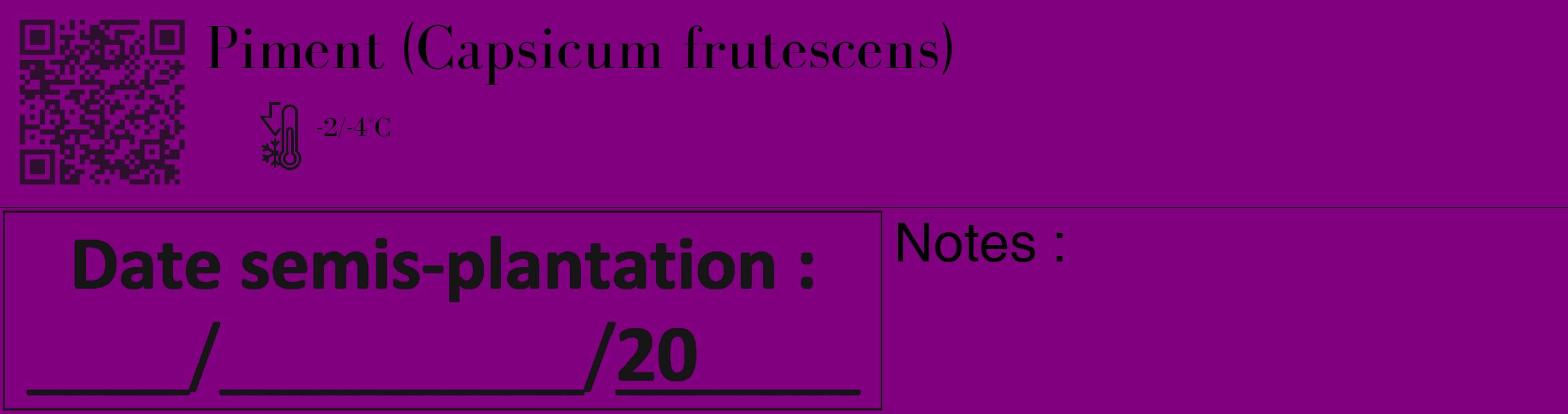 Étiquette de : Capsicum frutescens - format c - style noire46_basique_basiquebod avec qrcode et comestibilité