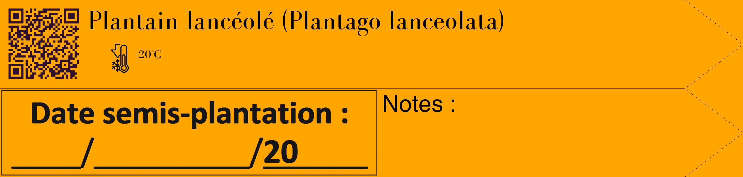 Étiquette de : Plantago lanceolata - format c - style noire22_simple_simplebod avec qrcode et comestibilité