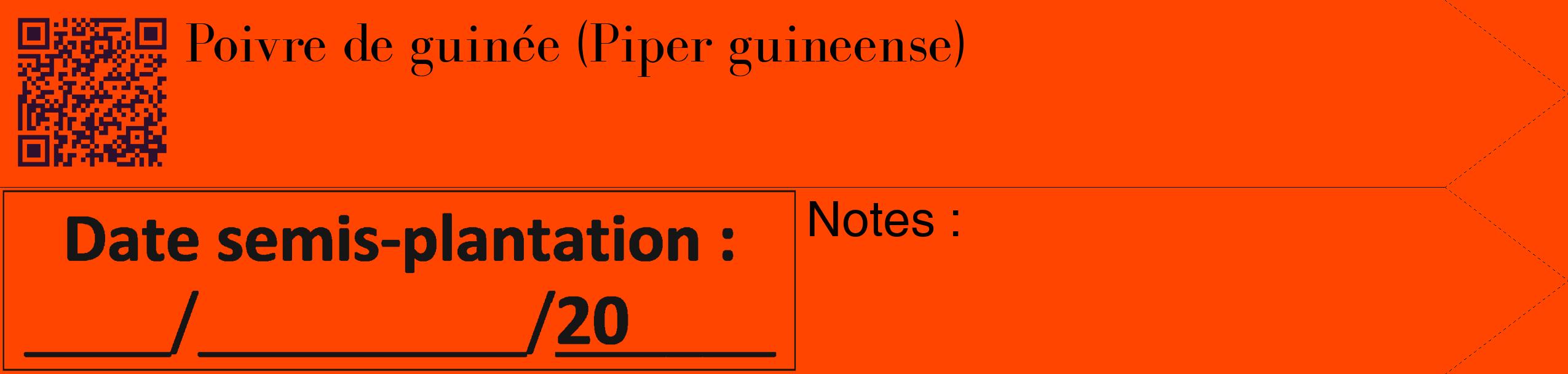 Étiquette de : Piper guineense - format c - style noire26_simple_simplebod avec qrcode et comestibilité