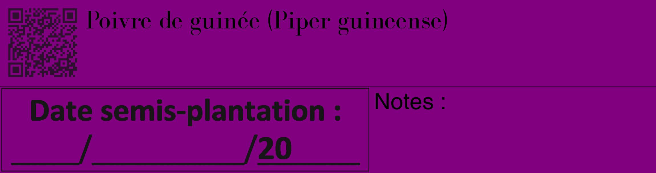 Étiquette de : Piper guineense - format c - style noire46_basique_basiquebod avec qrcode et comestibilité