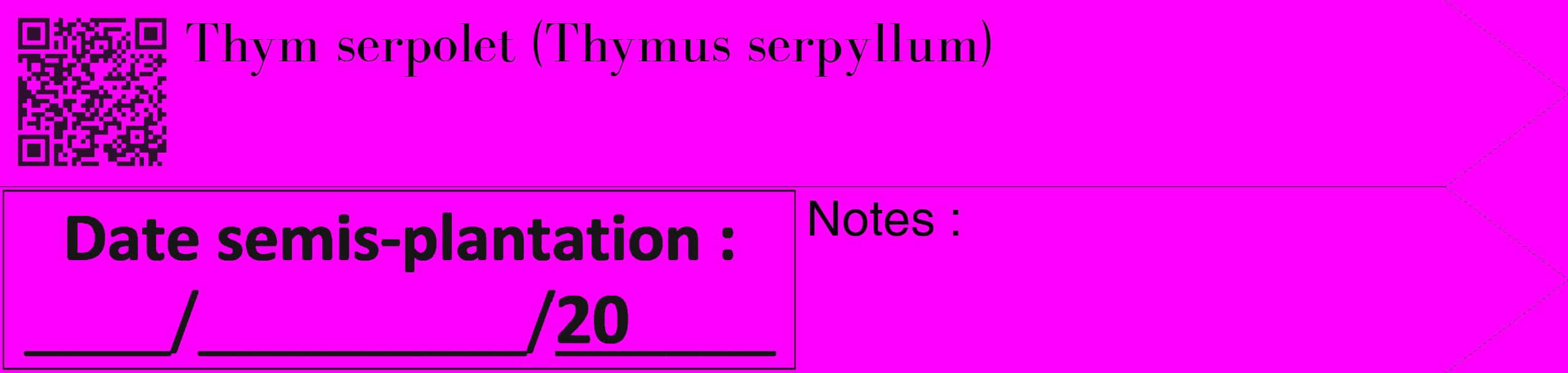 Étiquette de : Thymus serpyllum - format c - style noire51_simple_simplebod avec qrcode et comestibilité