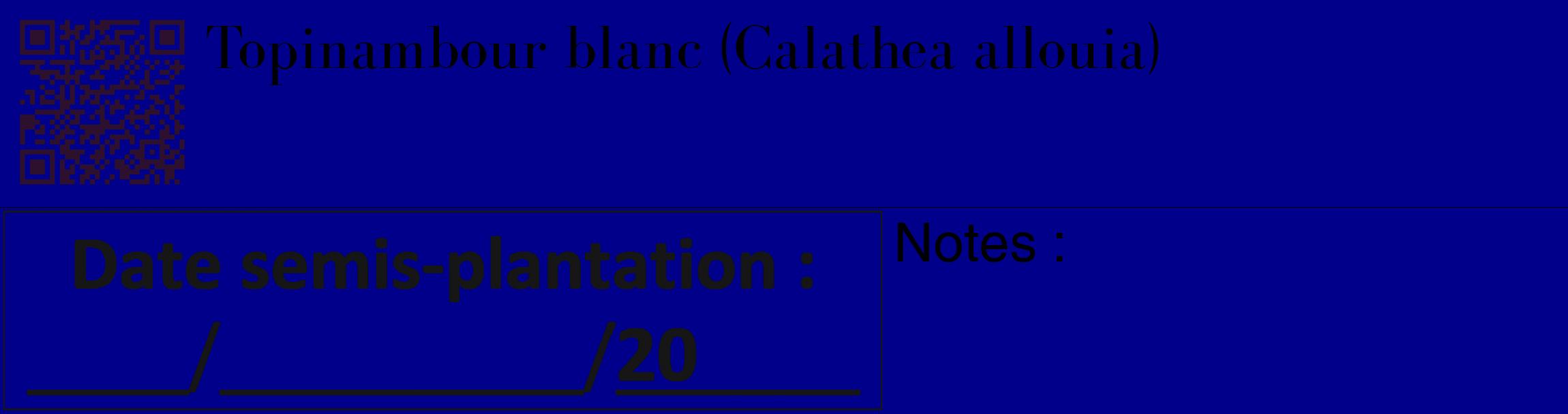 Étiquette de : Calathea allouia - format c - style noire7_basique_basiquebod avec qrcode et comestibilité