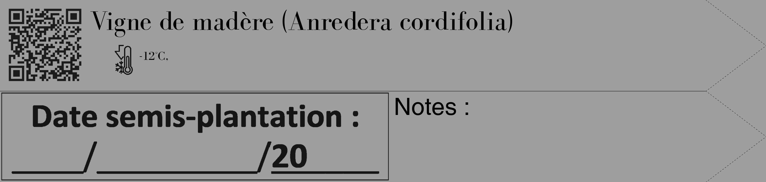 Étiquette de : Anredera cordifolia - format c - style noire42_simple_simplebod avec qrcode et comestibilité