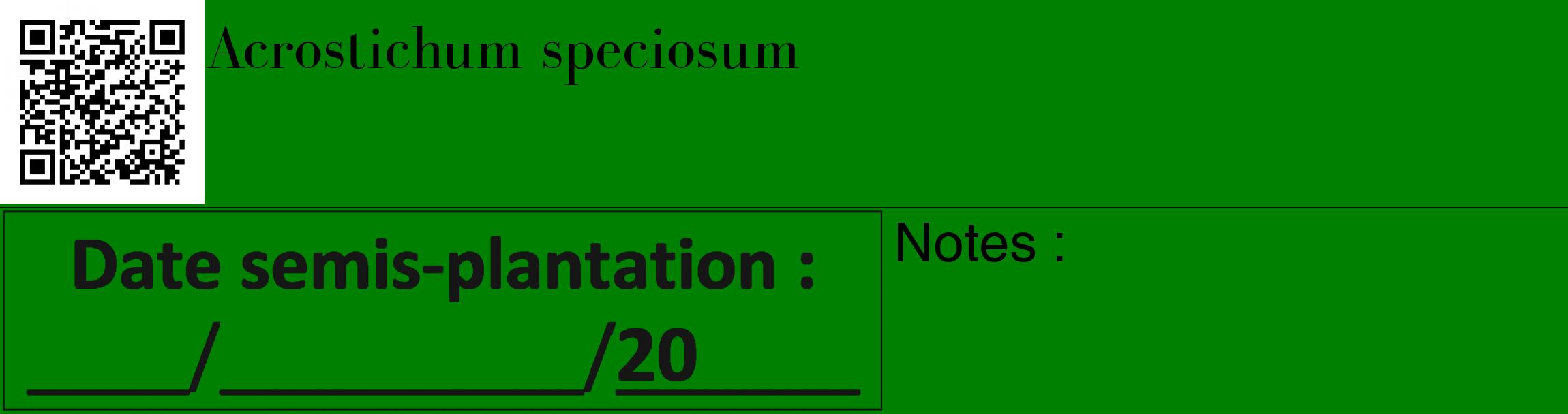 Étiquette de : Acrostichum speciosum - format c - style noire9_basique_basiquebod avec qrcode et comestibilité