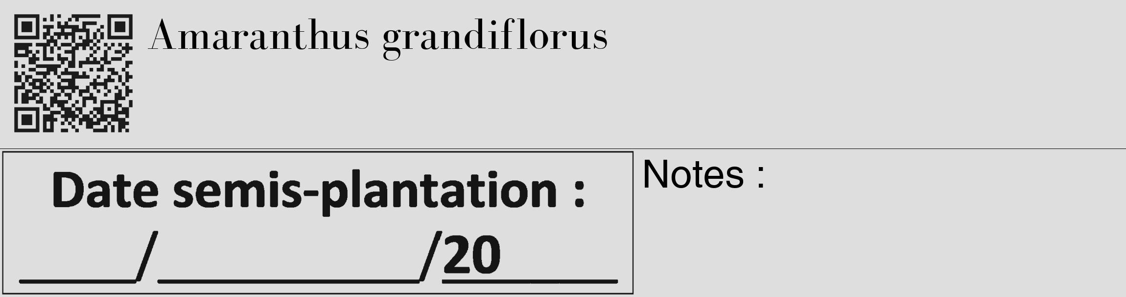 Étiquette de : Amaranthus grandiflorus - format c - style noire20_basique_basiquebod avec qrcode et comestibilité