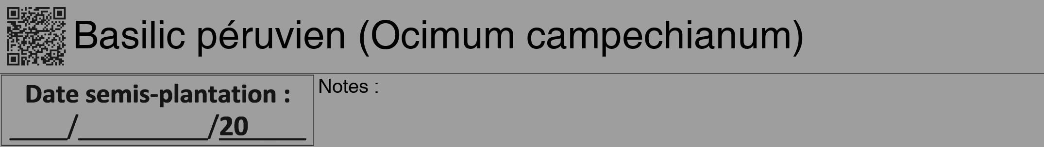 Étiquette de : Ocimum campechianum - format a - style noire42hel avec qrcode et comestibilité