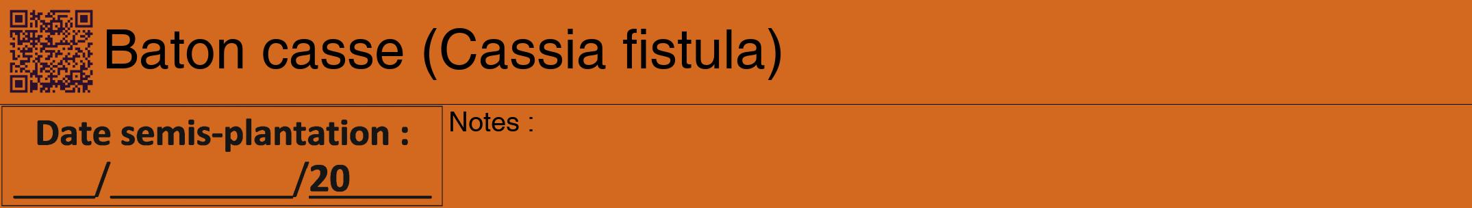 Étiquette de : Cassia fistula - format a - style noire31hel avec qrcode et comestibilité