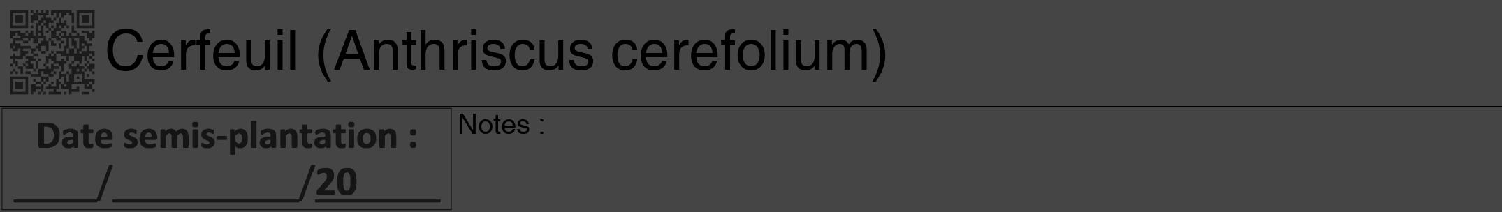 Étiquette de : Anthriscus cerefolium - format a - style noire58hel avec qrcode et comestibilité