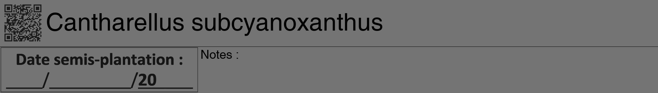Étiquette de : Cantharellus subcyanoxanthus - format a - style noire26hel avec qrcode et comestibilité