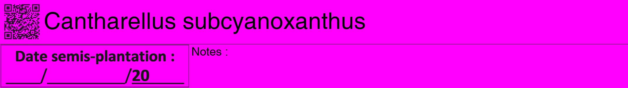 Étiquette de : Cantharellus subcyanoxanthus - format a - style noire51hel avec qrcode et comestibilité