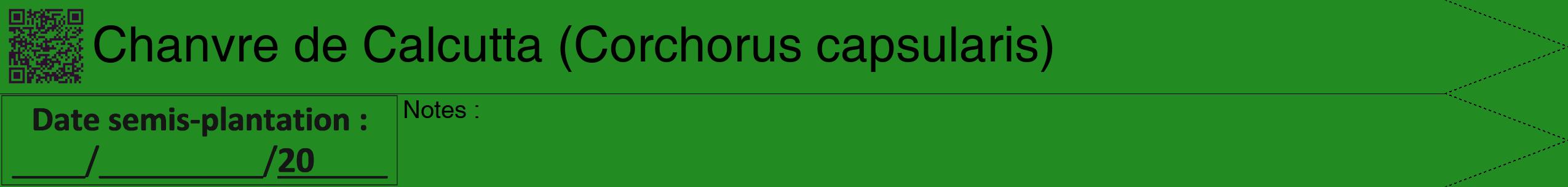 Étiquette de : Corchorus capsularis - format b - style noire10hel avec qrcode et comestibilité