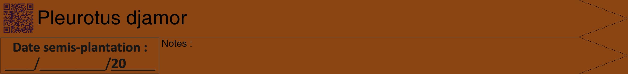 Étiquette de : Pleurotus djamor - format b - style noire30hel avec qrcode et comestibilité