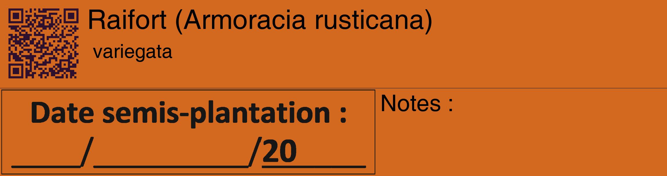 Étiquette de : Armoracia rusticana variegata - format c - style noire31_basique_basiquehel avec qrcode et comestibilité