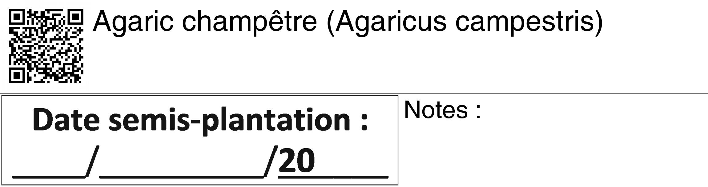 Étiquette de : Agaricus campestris - format c - style noire60_basiquegrrvhel avec qrcode