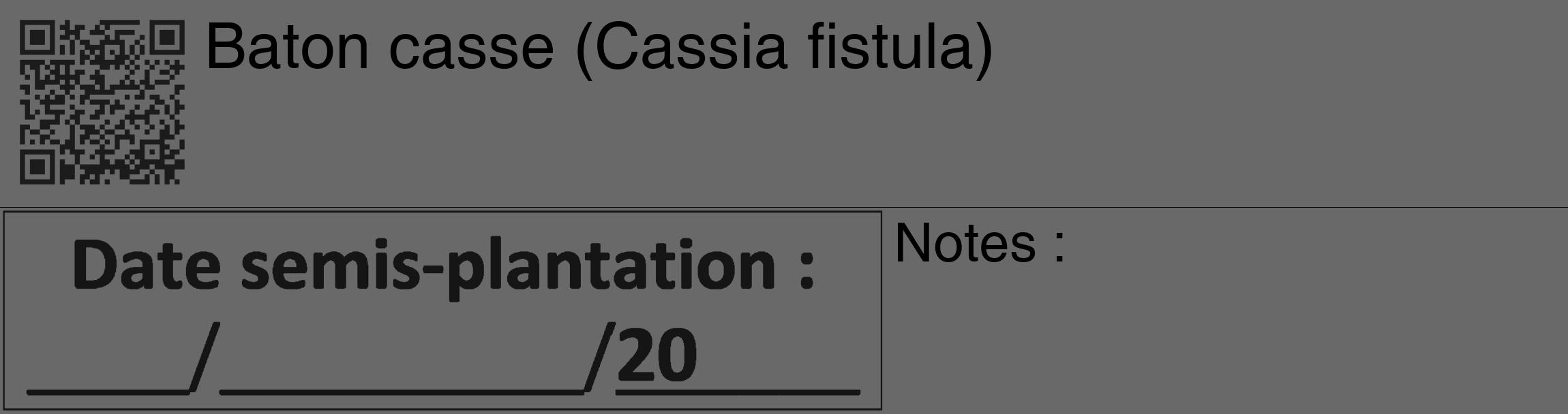 Étiquette de : Cassia fistula - format c - style noire51_basique_basiquehel avec qrcode et comestibilité