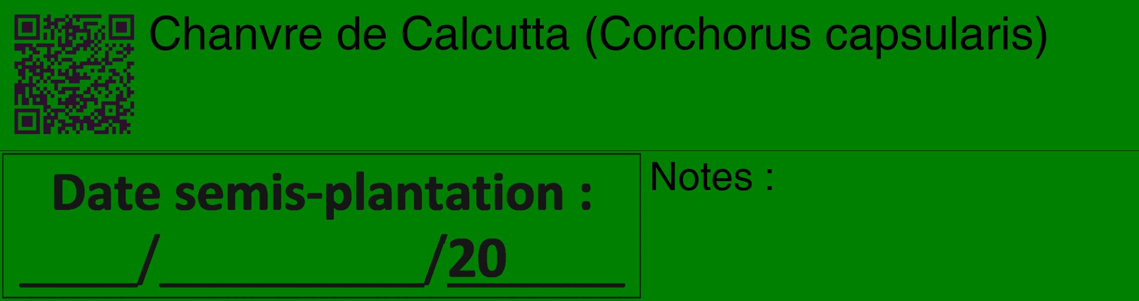 Étiquette de : Corchorus capsularis - format c - style noire9_basique_basiquehel avec qrcode et comestibilité