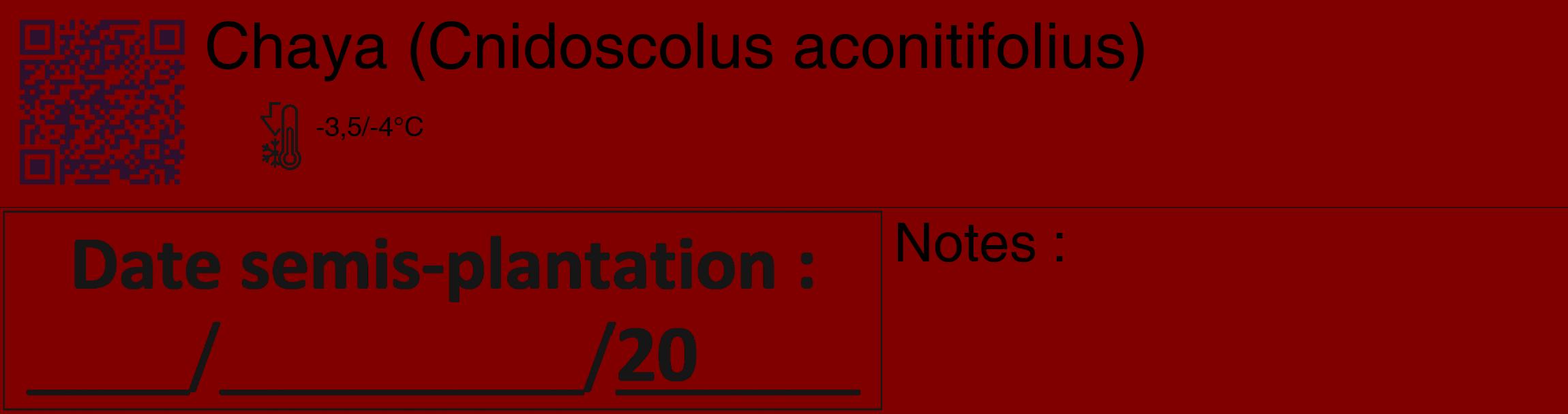 Étiquette de : Cnidoscolus aconitifolius - format c - style noire29_basique_basiquehel avec qrcode et comestibilité