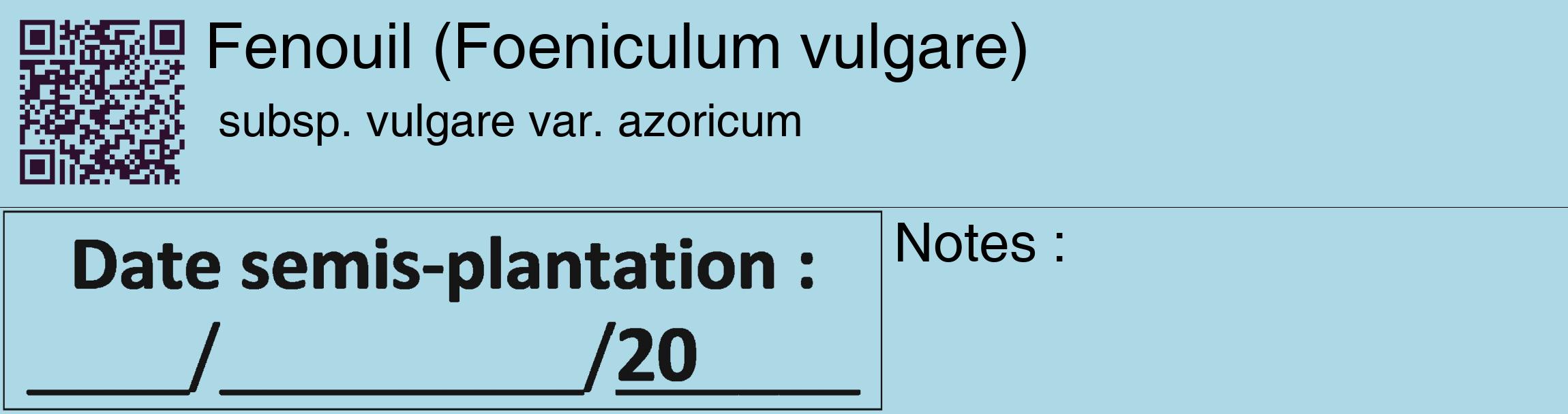 Étiquette de : Foeniculum vulgare subsp. vulgare var. azoricum - format c - style noire0_basique_basiquehel avec qrcode et comestibilité