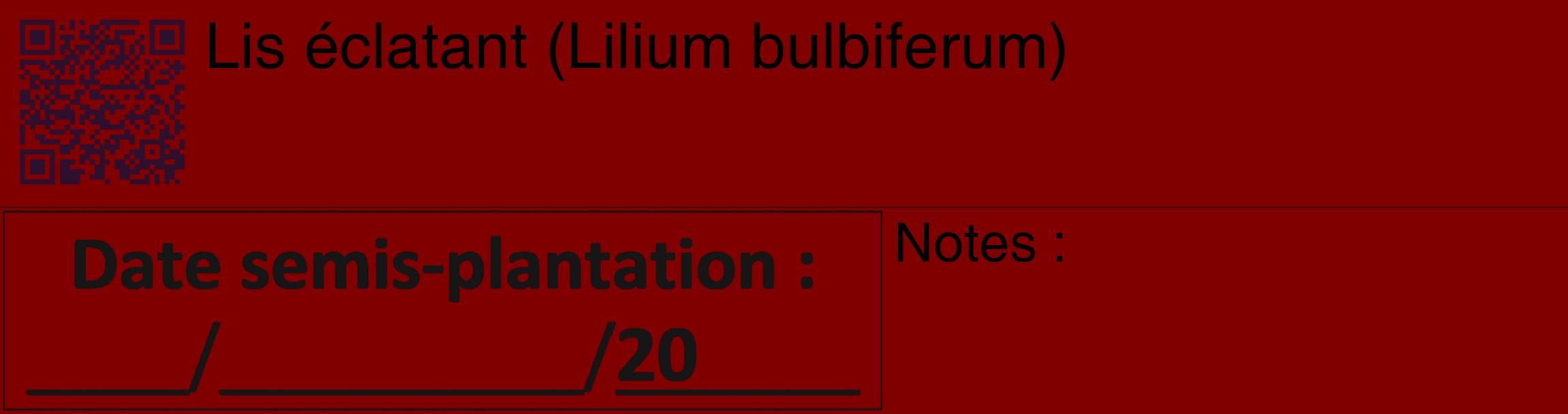 Étiquette de : Lilium bulbiferum - format c - style noire29_basique_basiquehel avec qrcode et comestibilité