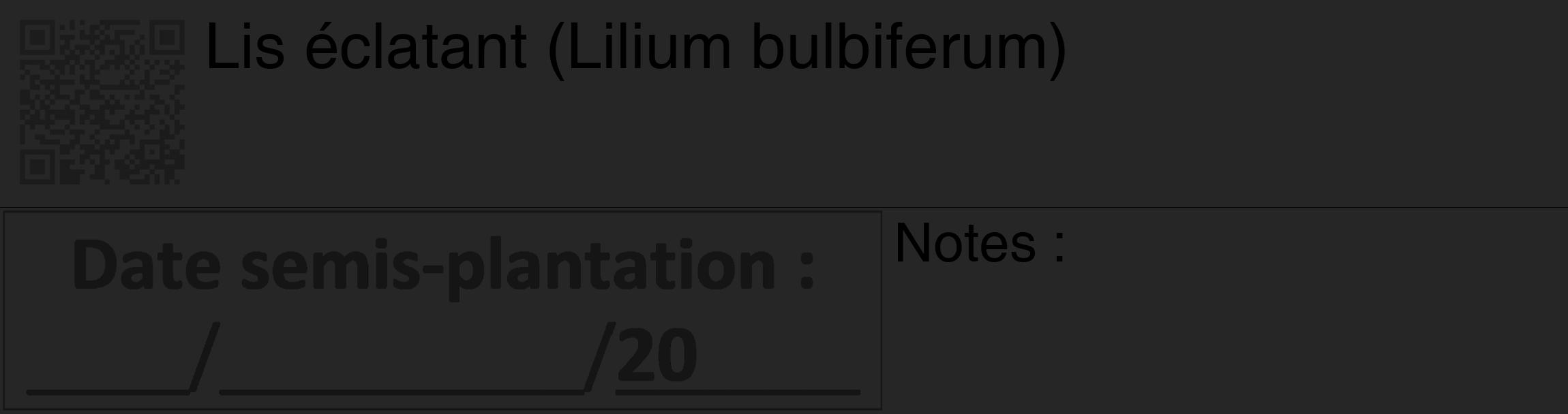 Étiquette de : Lilium bulbiferum - format c - style noire29_basique_basiquehel avec qrcode et comestibilité