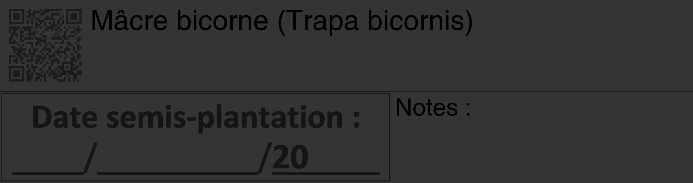 Étiquette de : Trapa bicornis - format c - style noire46_basique_basiquehel avec qrcode et comestibilité