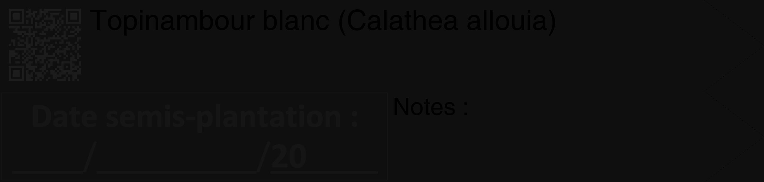 Étiquette de : Calathea allouia - format c - style noire7_simple_simplehel avec qrcode et comestibilité