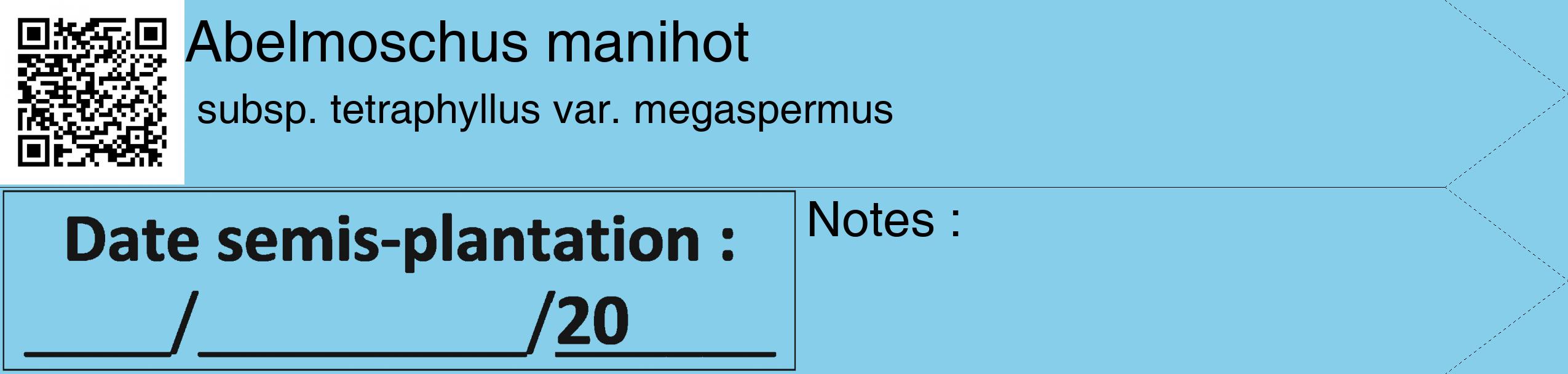 Étiquette de : Abelmoschus manihot subsp. tetraphyllus var. megaspermus - format c - style noire1_simple_simplehel avec qrcode et comestibilité