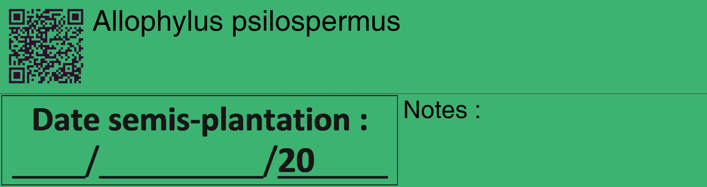 Étiquette de : Allophylus psilospermus - format c - style noire12_basique_basiquehel avec qrcode et comestibilité