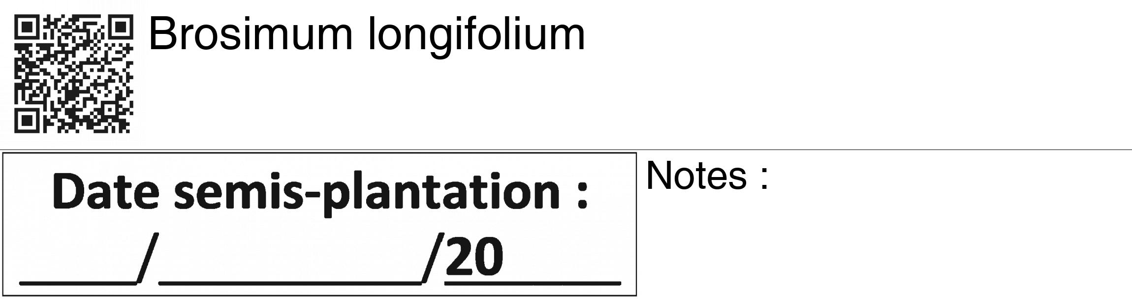 Étiquette de : Brosimum longifolium - format c - style noire60_basiquegrrvhel avec qrcode